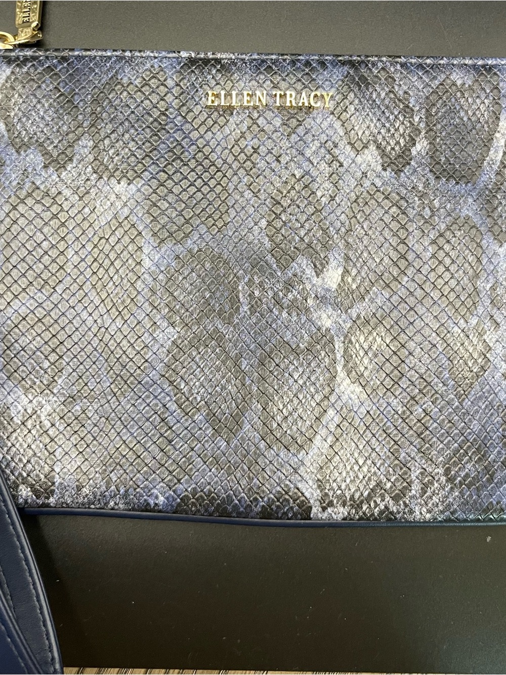 NWT Ellen Tracy Navy Python Snakeskin Print Wristlet Clutch Pouch